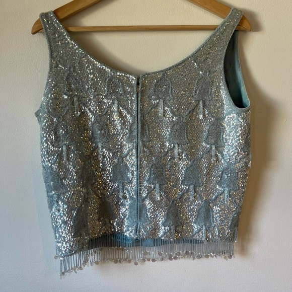 1960s Blue Sequin Shell Top Size M - Picture 3 of 9